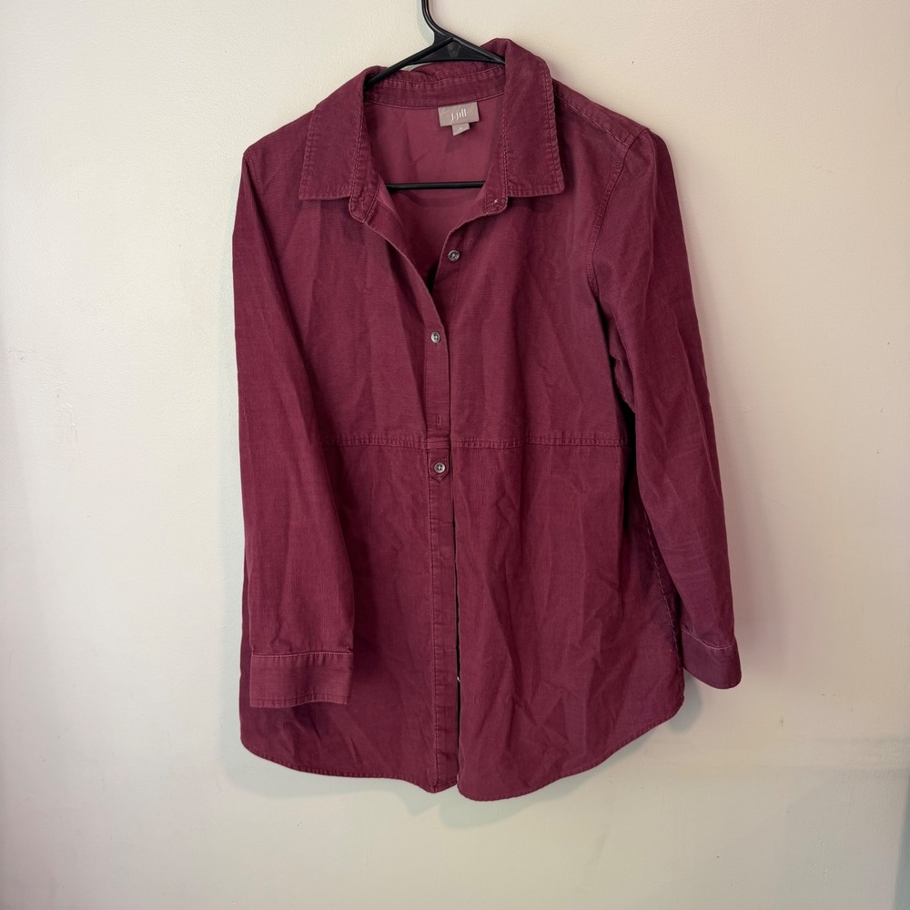 J. Jill Mens Burgundy Corduroy‎ Button Down Shirt Medium Petite 100% Cotton
